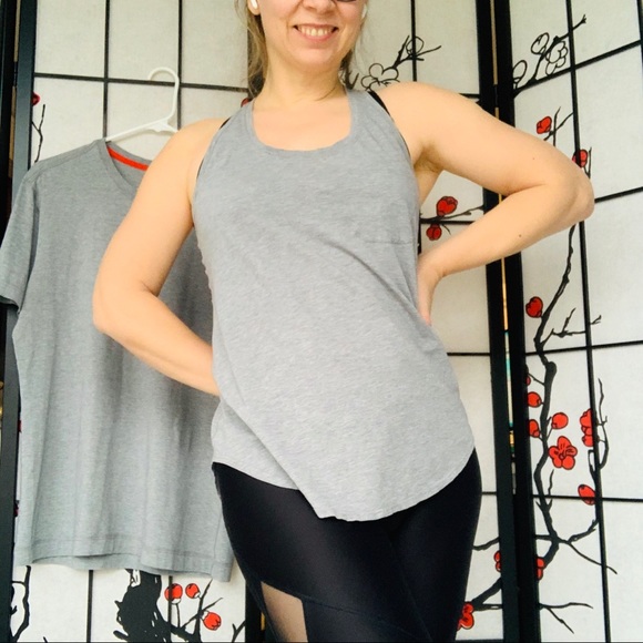 Lululemon Athletica Racer Back Chest Pocket Gray Tank - Picture 3 of 16